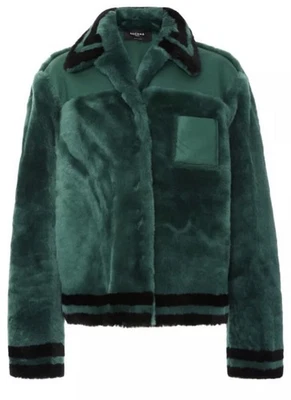 Rochas Shearling Fur Sheepskin Coat Emarald Green Black IT38 XS-S RRP £4,150 - Image 1 of 4
