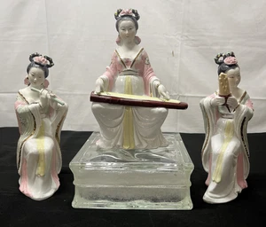 Vintage Chinese Figurine Statues Playing Musical Instruments Set of 3 - Picture 1 of 11