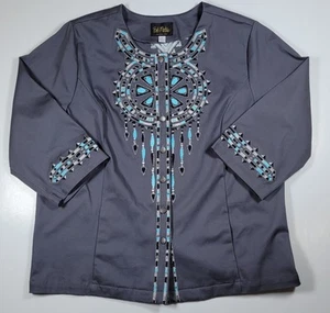 Bob Mackie Wearable Art Damen XL bestickt Southwest Blazer Jacke Metallic - Bild 1 von 5