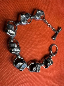 BLACKJACK HERREN ARMBAND EDELSTAHL SKULL PERLEN - Bild 1 von 7