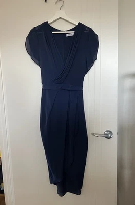 Pilgrim Ruched Front Wrap Midi Dress Navy Size 12 Women’s Formal Party Dress - image 1 of 4