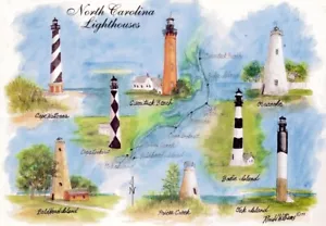 Postcard Featuring Eight North Carolina Lighthouses. - Picture 1 of 2