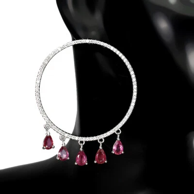 925 Sterling Silver Earrings Pear Ruby 6x4mm Simulated Cz Gemstone Jewelry - Image 1 of 4