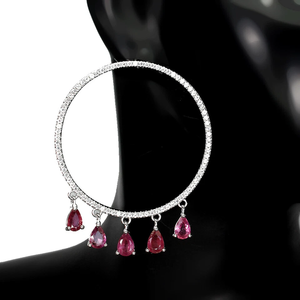 925 Sterling Silver Earrings Pear Ruby 6x4mm Simulated Cz Gemstone Jewelry - Image 1 of 4