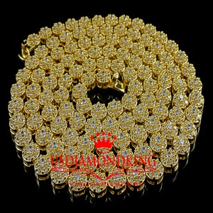 14k Yellow Gold Finish High Quality Lab Diamond Flower Cluster Chain Necklace