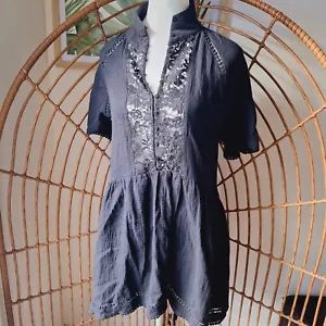 Bohemian Traders XXS Black V Neck Mini Dress Lace Detail A-line Boho Chic Cute - Picture 1 of 6