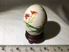 Vintage Chinese hand painted egg. Flowers and butterfly with wood stand. Signed.