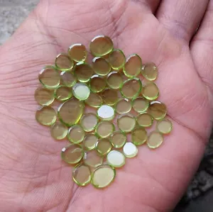 36 Ct 5.5x6 to 8.5x12 MM Natural Smooth Flat Green Peridot Slice 41 Pcs Lot - Picture 1 of 24