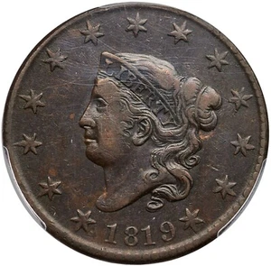 1819 N-3b R-3 PCGS ss 30 Matronen- oder Krönchenkopf große Cent-Münze 1c - Bild 1 von 3