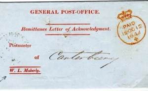 GB MONEY ORDER Cover 1847 Canterbury *W L MABERLY* Postmaster GPO Official 10.3 - Picture 1 of 12