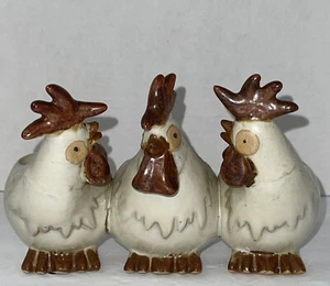 Chicken/ Rooster Trio Tealight Holders Kackling At Each Other Vintage Farmhouse - Picture 1 of 12