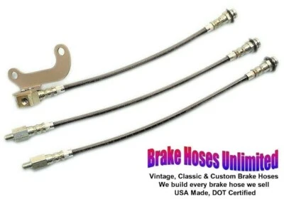 STAINLESS BRAKE HOSE SET Ford Country Sedan 1967 1968 - Front Drum - Image 1 of 2