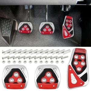 3pcs Manual Car Non-Slip Clutch Accelerator Brake Cover Pedal Covers Red&Silver - Picture 1 of 7