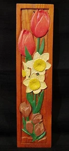 Fiori e uccellini vintage intagliati a mano 2 lati / stagioni! Decorazione da parete arte popolare in legno 15"+ - Foto 1 di 12