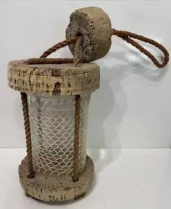 Vintage Cork Lantern Lamp Driftwood Marine Maritime Nautical Rope Seaside Ocean - Picture 1 of 4