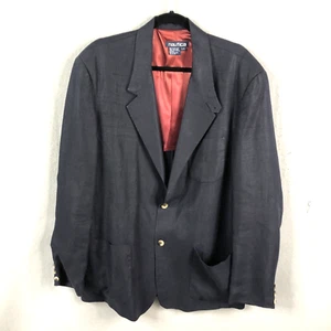 Vintage Nautica Sport Coat Mens Large Navy Blue 100% Linen Jacket Blazer Classic - Picture 1 of 15
