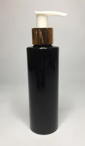 100ml Black Cylindrical Plastic Bottle & Shiny Gold/White Lotion Pump ANY AMOUNT - Picture 1 of 1