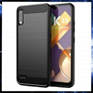 For LG K22 CARBON FIBRE CASE SHOCKPROOF SLIM HEAVY DUTY BLACK PHONE COVER K 22 - Picture 1 of 7
