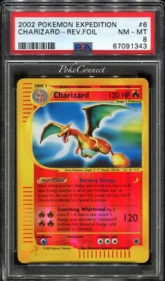 PSA 8 NM-MINT Pokemon Charizard Reverse Holo Rare 2002 Expedition #6/165 WOTC - Image 1 of 2