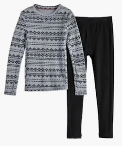 CUDDL DUDS Fair Isle Thermal 2pc GREY L/S Crew Neck Shirt Pants Set Boys S 6 7 - Picture 1 of 9