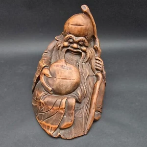 Bamboo Root Carved Wood Fortune Man China Vintage Sculpture Figurine 8" Tall - Picture 1 of 9