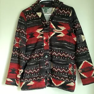 Giacca tribale Lauren Ralph Lauren Jeans Aztec Southwestern 1x cappuccio con bottoni - Foto 1 di 10