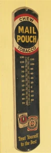 Vintage MAIL POUCH ADVERTISING THERMOMETER SIGN 38" Working Double Pouch - Picture 1 of 5