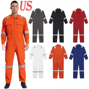 Men's Work Coveralls Lightweight Reflective Strip Long Sleeve Safety Jumpsuit - Picture 1 of 72
