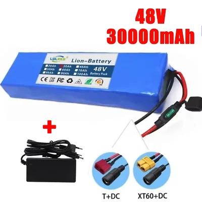 Batería Li-lon 48V 30Ah 13S2P con cargador de batería 54.6V 2A incorporado BMS Foto 1 de 4