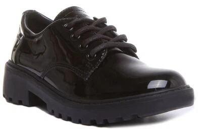 GEOX J Casey Cordones Transpirable Acolchada Escuela Unisex Zapatos Negro GB 1 - - Imagen 1 de 4