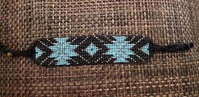 Mens womens tribal indian beaded black blue silver friendship bracelet jewelry - Image 1 of 3