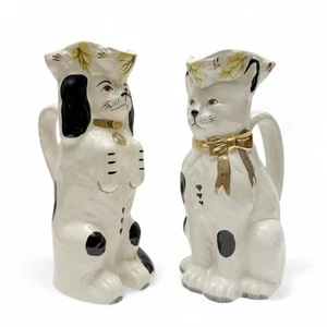 Coppia di brocche Royale Stratford Staffordshire Toby Spaniel cane gatto accattonaggio - Foto 1 di 18