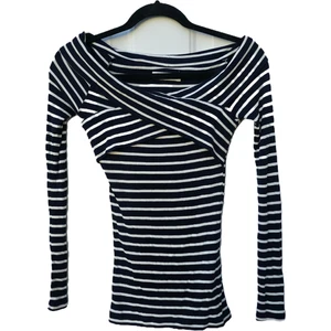 Top Abercrombie & Fitch XS Criss Cross Manga Larga Rayas Nuevo con Etiquetas Acanalado Azul Oscuro  - Imagen 1 de 8