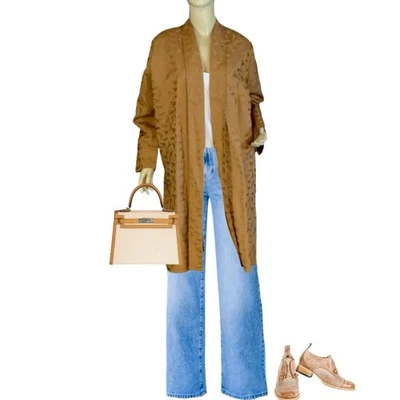 WOMEN'S BROWN HANDCRAFTED OPEN-FRONT BLAZER W/GOLD HORSE PATTERN SZ XLARGE - Image 1 of 4