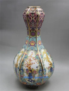 Florero China Cloisonne porcelana artesanía pintura flor pájaro con Qianlong Mar22951 - Imagen 1 de 9