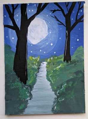 ACEO Original Art Card 2.5 x 3.5, Gouache, Fantasy, Landscape, Forest Katie Mart - Image 1 of 2
