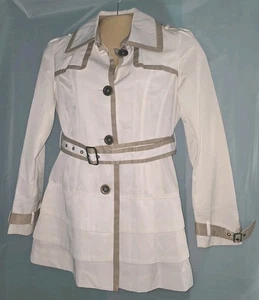 Guess White Short Trench Ruffled Bottom Dress Coat - Picture 1 of 11