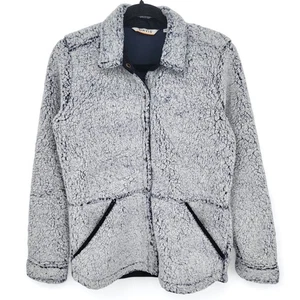 Orvis Womens Sherpa Fleece Button Front Jacket Coat Cozy Warm Blue Gray - Picture 1 of 5