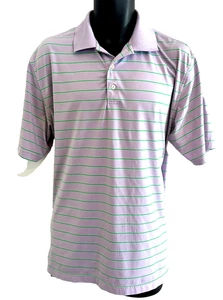 PETER MILLAR Summer Comfort Shirt Mens Purple With Green Stripe Golf Polo Large - Picture 1 of 5