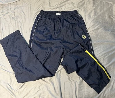 K Swiss Size M Vtg Y2K Navy Nylon Track Pants Athleisure Swishy Bottom Zipper - Image 1 of 4