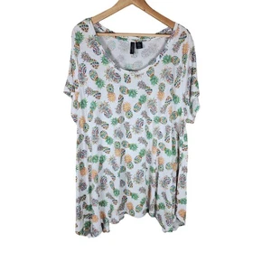 Top manica corta CYNTHIA ROWLEY verde viola oro stampa ananas TG 3X - Foto 1 di 8