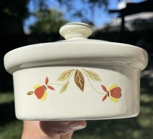 HALL China Autumn Leaf Jewel Tea NALCC Small Lidded Oval Casserole Container - Picture 1 of 19