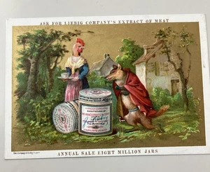 RARO EXTRACTO DE CARNE LOVEG ANTROPOMÓRFICO VINTAGE TARJETA COMERCIAL ZORRO POLLO ANTIGUO - Imagen 1 de 3