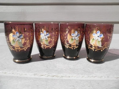 4 vasos cordiales vintage de amatista dorada esmaltados a mano y bohemia checa Foto 1 de 4