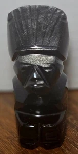 Vintage Hand Carved Black Obsidian Aztec Mayan Tiki Statue Figure 3¾" Excellent  - Picture 1 of 6