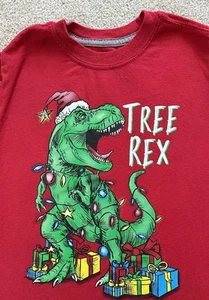 Boys Red Holiday Time “Tree Rex” Long Sleeve Holiday T-Shirt Size S 6-7 - Picture 1 of 3