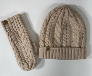 Cappello invernale Timberland maglia donna pelliccia sintetica fodera sherpa con guanti nuovo senza etichette rosa - Foto 1 di 7