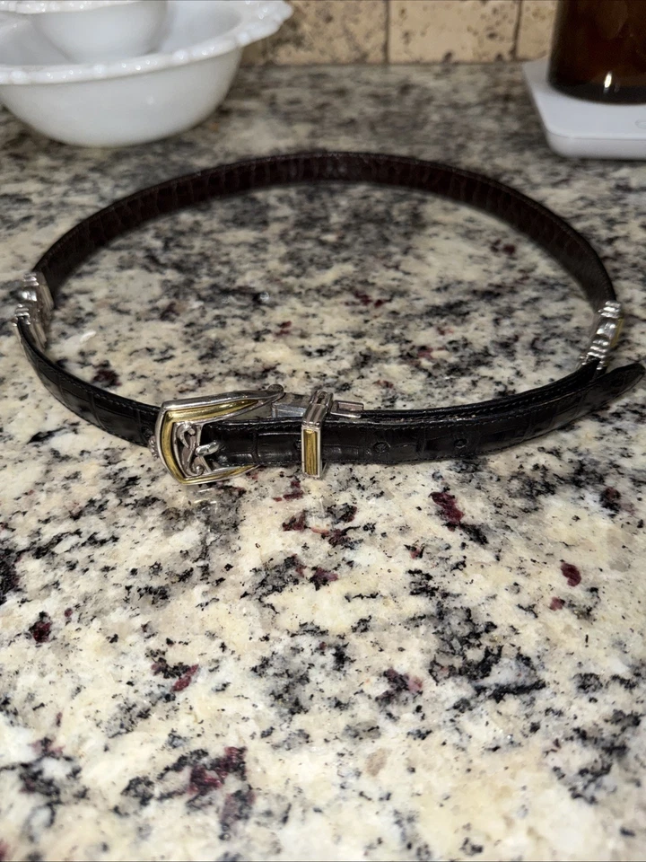 VTG 90s Brighton Belt Women Medium Brown Croc Embossed Leather Silver GG USA - Image 1 of 4