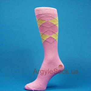Calze eleganti Argyle rosa chiaro/giallo uomo sposi matrimonio -MA015 - Foto 1 di 1