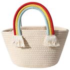 Woven Basket with Rainbow Handle Portable Storage Basket Handbag with Tassel ...